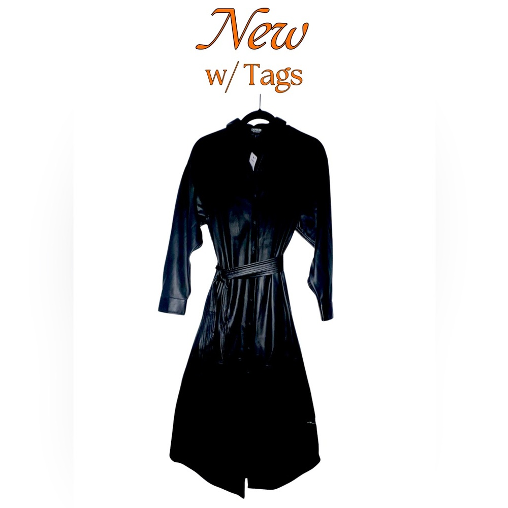 Black Faux Leather Portofino Shirt Dress